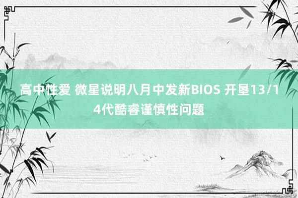 高中性爱 微星说明八月中发新BIOS 开垦13/14代酷睿谨慎性问题