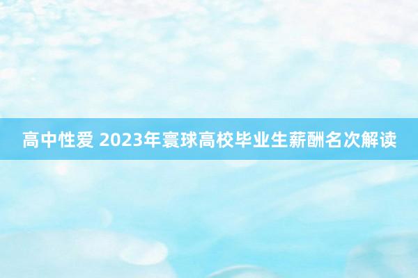 高中性爱 2023年寰球高校毕业生薪酬名次解读