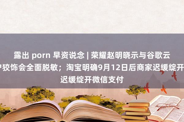 露出 porn 早资说念 | 荣耀赵明晓示与谷歌云合作 用户狡饰会全面脱敏；淘宝明确9月12日后商家迟缓绽开微信支付